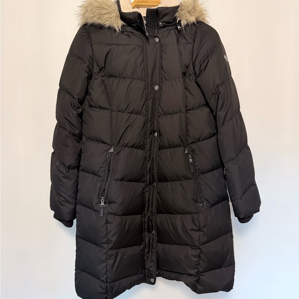 Ralph Lauren Black Puffer Jacket with Faux Fur Trim
